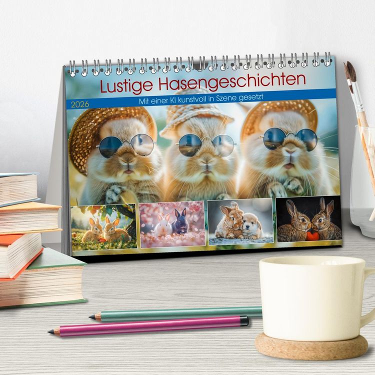 Produktbild: Lustige Hasengeschichten (Tischkalender 2026 DIN A5 quer), CALVENDO Monatskalender