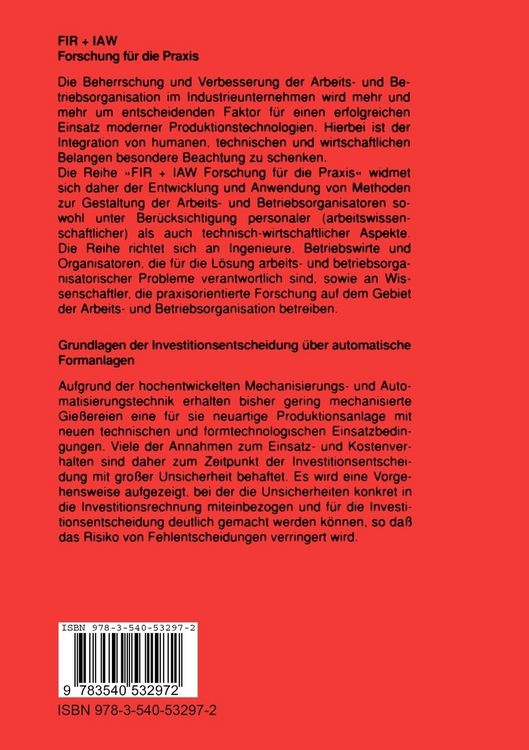 Produktbild: Grundlagen der Investitionsentscheidung &uuml;ber automatische Formanlagen