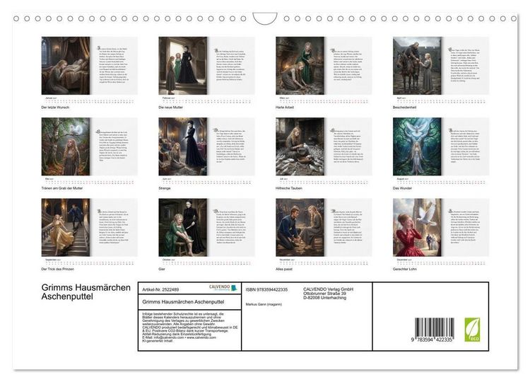 Produktbild: Grimms Hausm&auml;rchen Aschenputtel (Wandkalender 2027 DIN A3 quer), CALVENDO Monatskalender