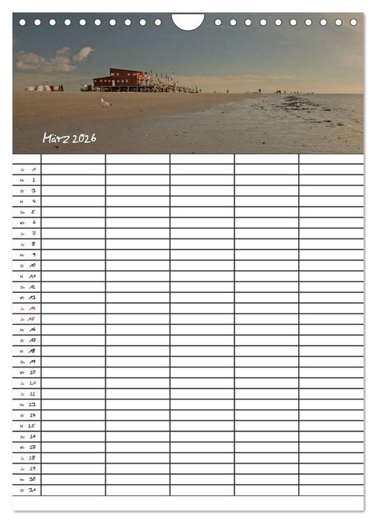 Produktbild: St. Peter Ording Familienplaner (Wandkalender 2026 DIN A4 hoch), CALVENDO Monatskalender