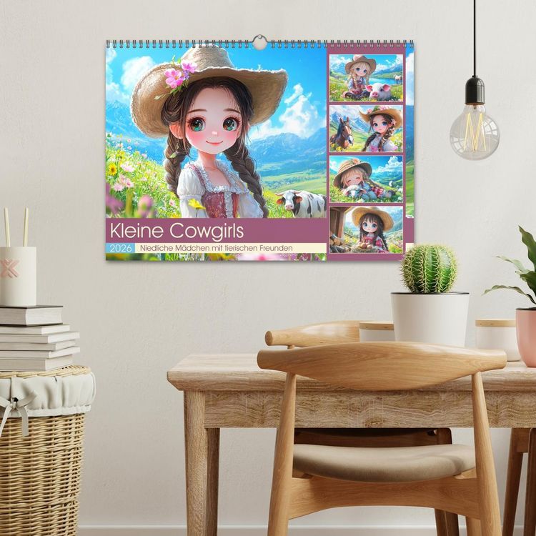 Produktbild: Kleine Cowgirls. Niedliche M&auml;dchen mit tierischen Freunden (Wandkalender 2026 DIN A3 quer), CALVENDO Monatskalender