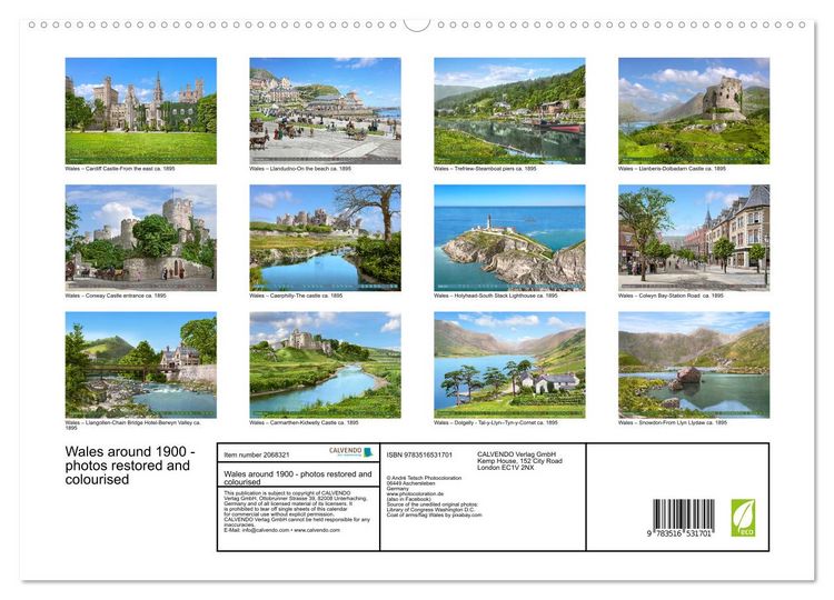 Produktbild: Wales around 1900 - photos restored and colourised (High Quality Premium Wall Calendar 2026 DIN A2 landscape),CALVENDO 12 Month Wall Calendar