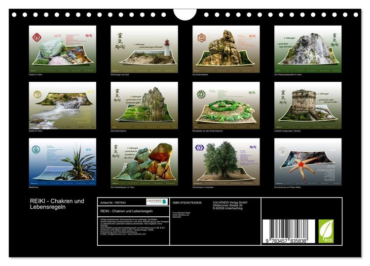Produktbild: REIKI - Chakren und Lebensregeln (Wandkalender 2026 DIN A4 quer), CALVENDO Monatskalender