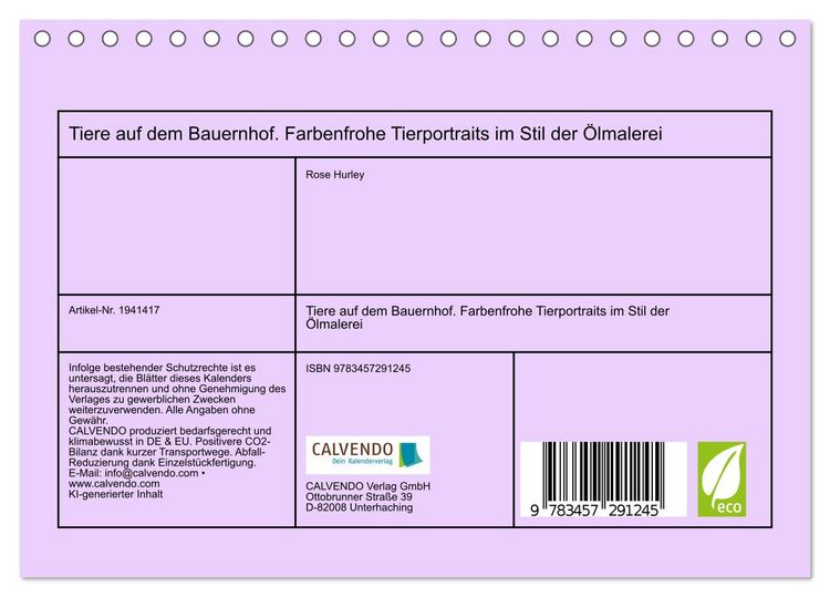 Produktbild: Tiere auf dem Bauernhof. Farbenfrohe Tierportraits im Stil der &Ouml;lmalerei (Tischkalender 2026 DIN A5 quer), CALVENDO Monatskalender