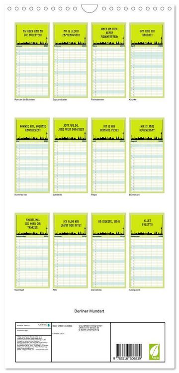 Produktbild: Familienplaner 2026 - Berliner Mundart mit 5 Spalten (Wandkalender, 21 x 45 cm) CALVENDO