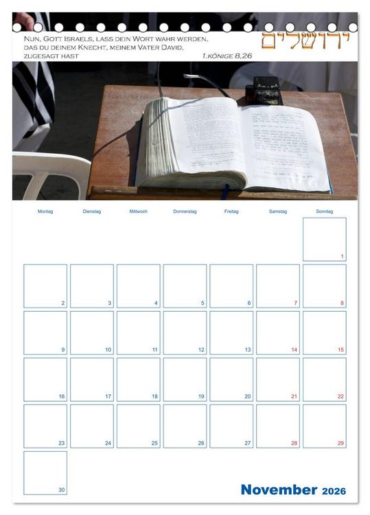 Produktbild: Jerusalem Kalender mit Bibelworten und Planer! (Tischkalender 2026 DIN A5 hoch), CALVENDO Monatskalender