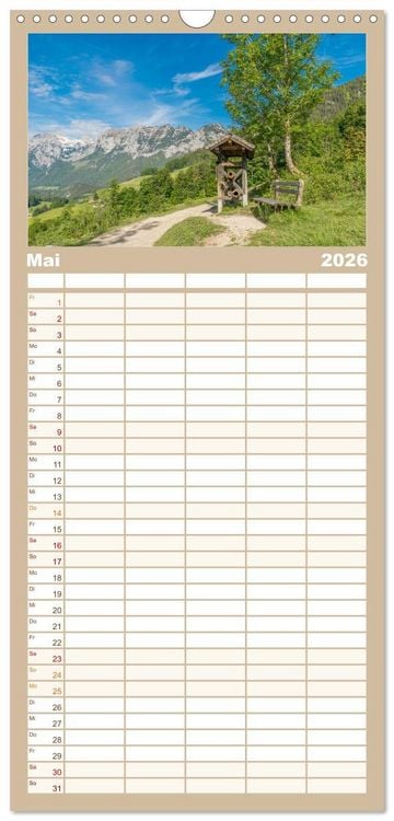 Produktbild: Familienplaner 2026 - Wanderparadies Bayerische Alpen mit 5 Spalten (Wandkalender, 21 x 45 cm) CALVENDO