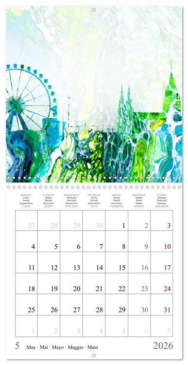 Produktbild: Colorful metropolises of the world - Acrylic Pouring of skylines of famous world cities (Wall Calendar 2026 12 &times; 12 Inch) CALVENDO 12 Month Wall Calendar