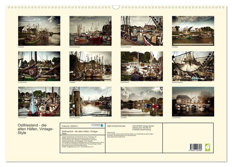 Produktbild: Ostfriesland - die alten H&auml;fen, Vintage-Style (Wandkalender 2026 DIN A2 quer), CALVENDO Monatskalender