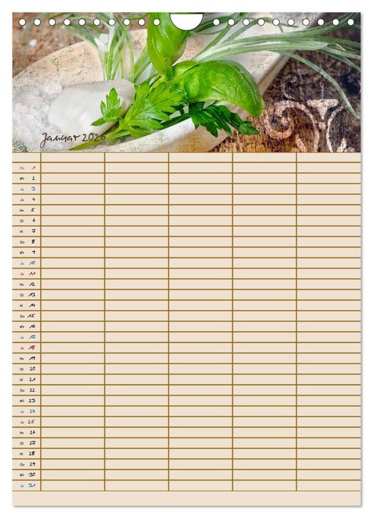 Produktbild: Italienische K&uuml;che mit Familienplaner (Wandkalender 2026 DIN A4 hoch), CALVENDO Monatskalender