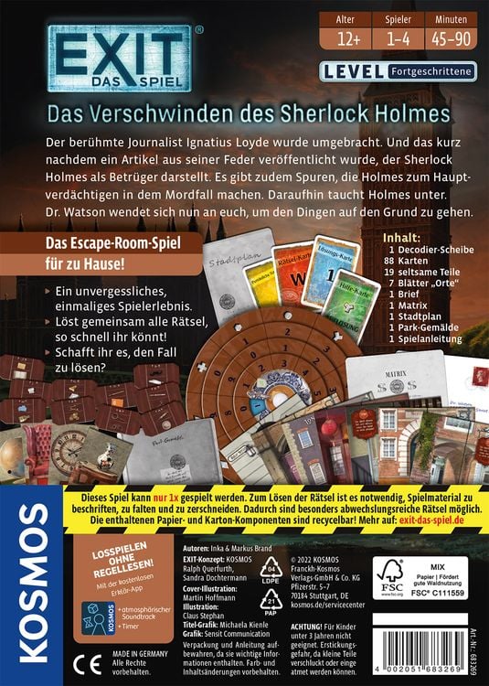 KOSMOS 683269 - EXIT® Das Spiel, Das Verschwinden des Sherlock Holmes, Level: Fortgeschrittene