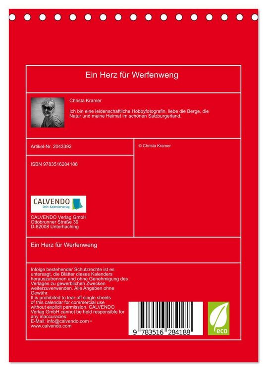 Produktbild: Ein Herz f&uuml;r Werfenweng (Tischkalender 2026 DIN A5 hoch), CALVENDO Monatskalender