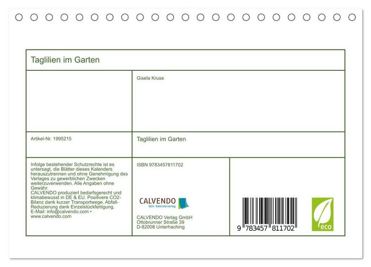 Produktbild: Taglilien im Garten (Tischkalender 2026 DIN A5 quer), CALVENDO Monatskalender
