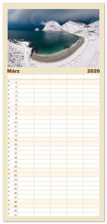 Produktbild: Familienplaner 2026 - Farben der Lofoten - Jahreszeiten jenseits des Polarkreises mit 5 Spalten (Wandkalender, 21 x 45 cm) CALVENDO