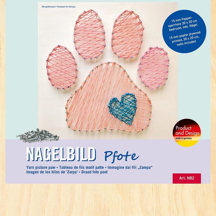 Produktbild: PEBARO NB2 - Nagelbild Pfote, Fadenbild 20x20cm, String Art Bastelset inkl. N&auml;gel