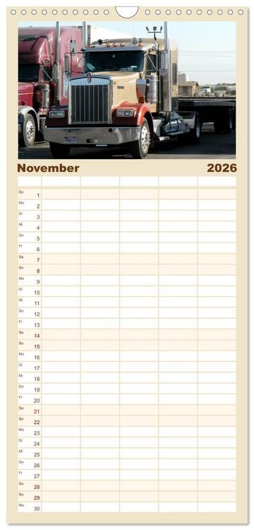 Produktbild: Familienplaner 2026 - US-Trucks. Faszination Langhauber mit 5 Spalten (Wandkalender, 21 x 45 cm) CALVENDO