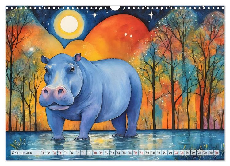 Produktbild: Hippos bekennen Farbe - kunterbunter Nilpferdspa&szlig; (Wandkalender 2026 DIN A3 quer), CALVENDO Monatskalender