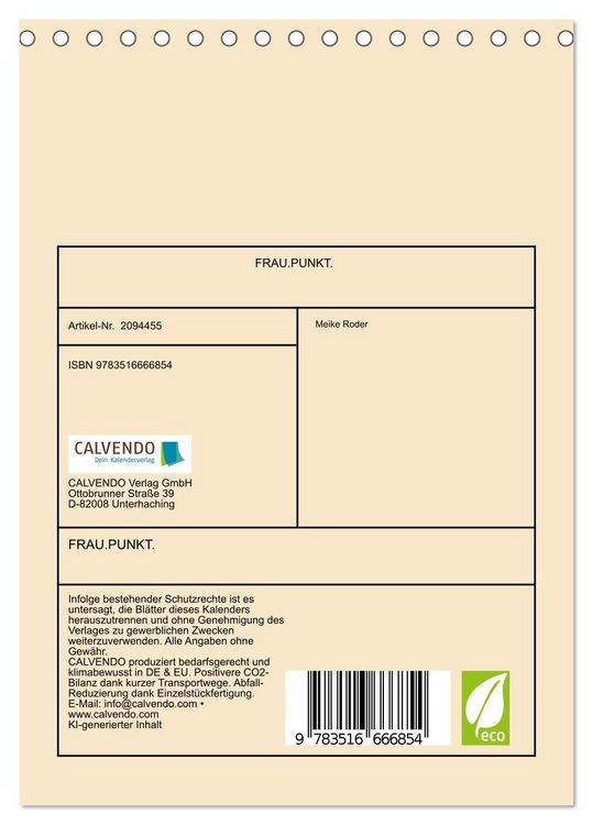 Produktbild: FRAU.PUNKT. (Tischkalender 2026 DIN A5 hoch), CALVENDO Monatskalender
