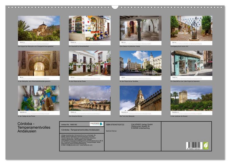 Produktbild: C&oacute;rdoba -Temperamentvolles Andalusien (Wandkalender 2026 DIN A2 quer), CALVENDO Monatskalender