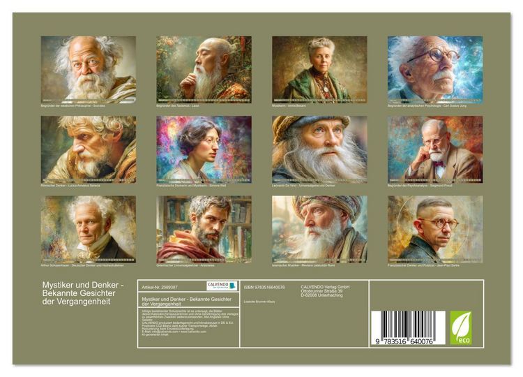 Produktbild: Mystiker und Denker - Bekannte Gesichter der Vergangenheit (Wandkalender 2026 DIN A4 quer), CALVENDO Monatskalender