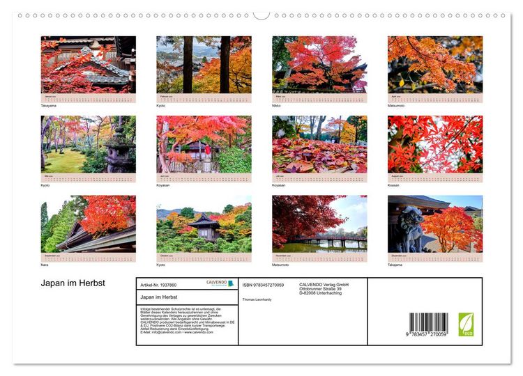 Produktbild: Japan im Herbst (hochwertiger Premium Wandkalender 2026 DIN A2 quer), Kunstdruck in Hochglanz