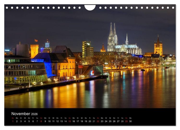 Produktbild: k&ouml;ln dunkel bunt - Die Stadt in anderem Licht! (Wandkalender 2026 DIN A4 quer), CALVENDO Monatskalender
