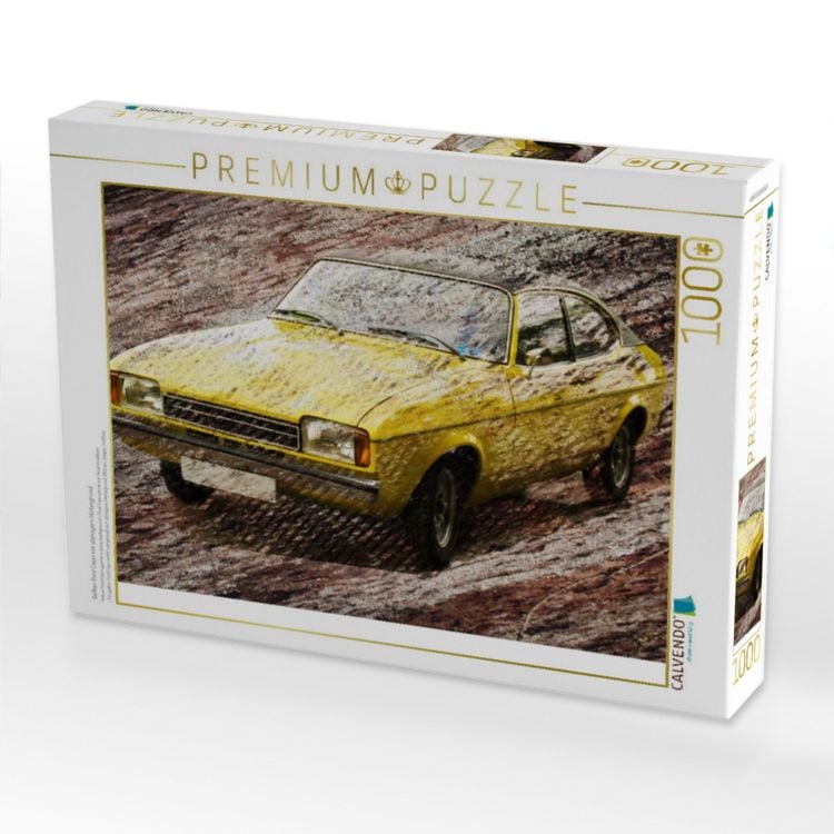 Produktbild: CALVENDO Puzzle Gelber Ford Capri vor steinigem Hintergrund | 1000 Teile Lege-Gr&ouml;&szlig;e 64x48cm Foto-Puzzle f&uuml;r gl&uuml;ckliche Stunden