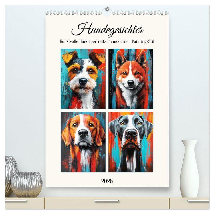 Produktbild: Hundegesichter. Kunstvolle Hundeportraits im modernen Painting-Stil (hochwertiger Premium Wandkalender 2026 DIN A2 hoch), Kunstdruck in Hochglanz