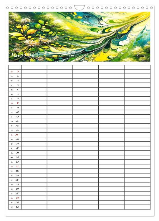 Produktbild: Pouring Art Familienplaner - Durch das Jahr mit KI-kreierter Pouring Kunst (Wandkalender 2026 DIN A3 hoch), CALVENDO Monatskalender