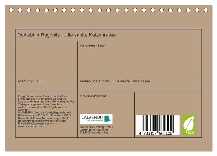 Produktbild: Verliebt in Ragdolls ... die sanfte Katzenrasse (Tischkalender 2026 DIN A5 quer), CALVENDO Monatskalender