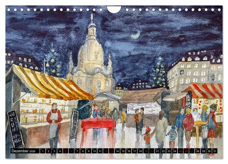 Produktbild: Dresden und das Elbtal - Ein Aquarellkalender von Claudia Pinkau (Wandkalender 2026 DIN A4 quer), CALVENDO Monatskalender
