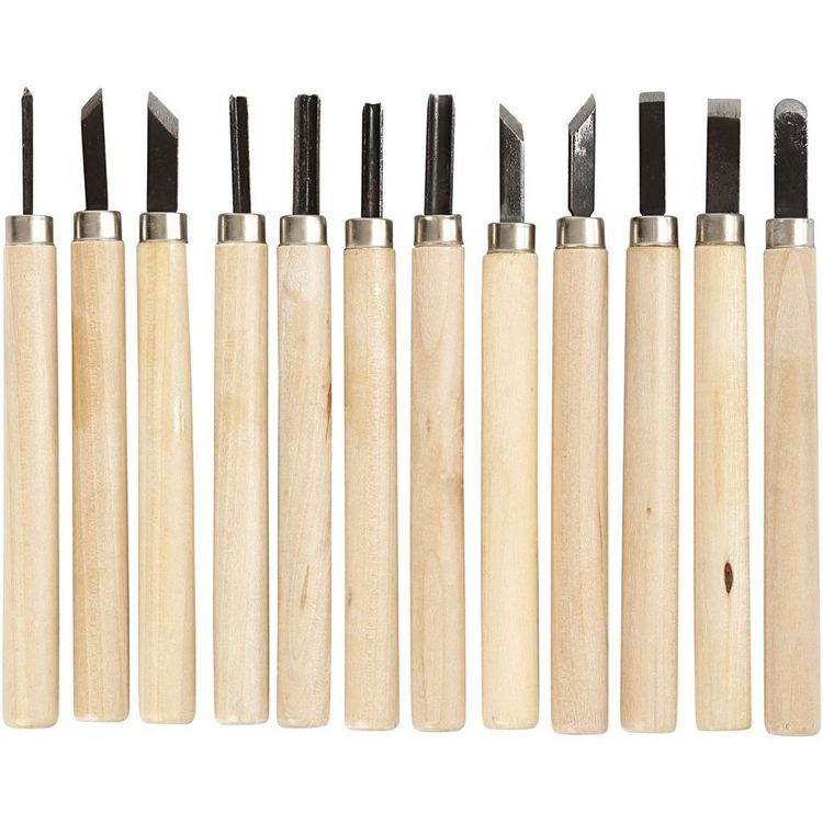 Produktbild: Creativ Company Schnitzwerkzeuge mit Holzgriff, 12er Set