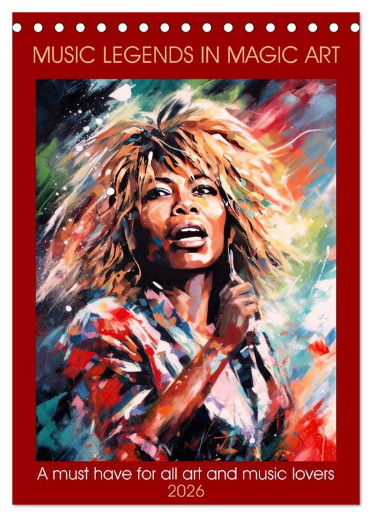 Produktbild: Music legends in magic art (Desk Calendar 2026 DIN A5 portrait), CALVENDO 12 Month DeskCalendar