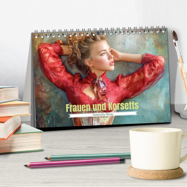 Produktbild: Frauen und Korsetts - Malerische Werke (Tischkalender 2026 DIN A5 quer), CALVENDO Monatskalender