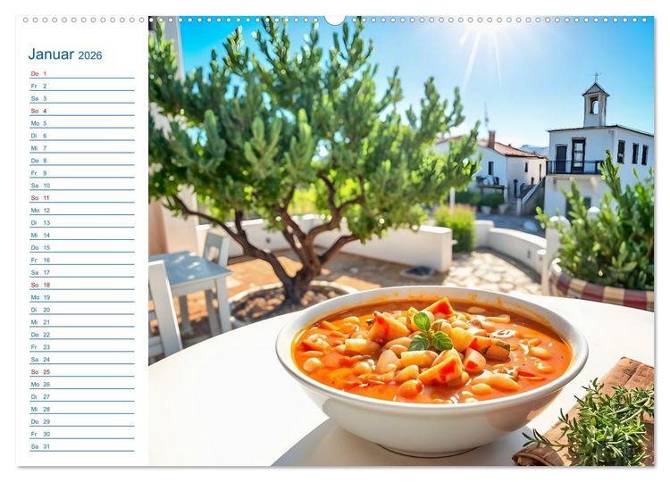 Produktbild: Zw&ouml;lf Teller Sonne &ndash; Kulinarisch durchs Griechenjahr (Wandkalender 2026 DIN A2 quer), CALVENDO Monatskalender