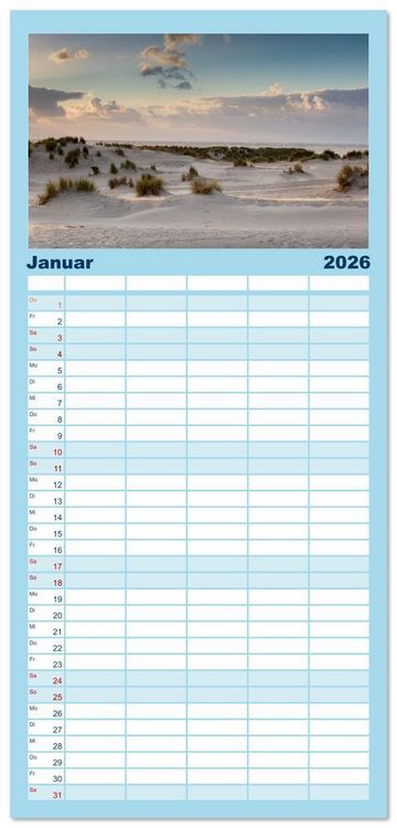 Produktbild: Familienplaner 2026 - Ostfriesische Inseln - Borkum, Norderney, Juist, Baltrum, Langeoog, Spiekeroog, Wangerooge mit 5 Spalten (Wandkalender, 21 x 45 cm) CALVENDO