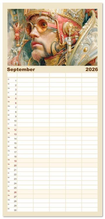 Produktbild: Familienplaner 2026 - Dieselpunk - Portraits von Menschen und Tieren mit 5 Spalten (Wandkalender, 21 x 45 cm) CALVENDO