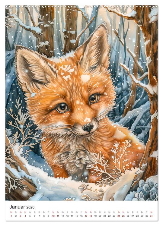 Produktbild: Tierkinder - Niedliche illustrierte Wildtiere in Wald und Flur (hochwertiger Premium Wandkalender 2026 DIN A2 hoch), Kunstdruck in Hochglanz