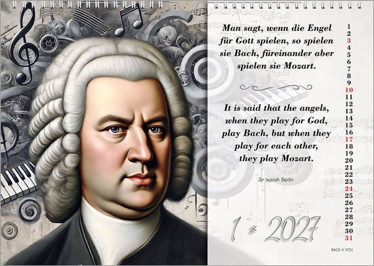 Produktbild: Johann-Sebastian-Bach-Zitate-Kalender, ein Musik-Kalender 2027, DIN A4