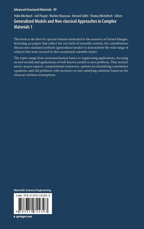 Produktbild: Generalized Models and Non-classical Approaches in Complex Materials 1