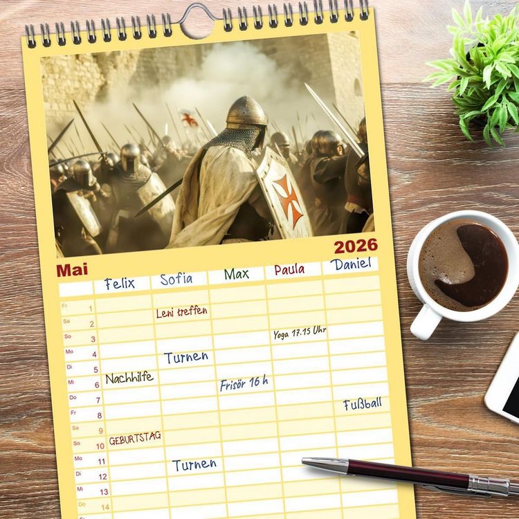 Produktbild: Familienplaner 2026 - Tempelritter - Ein m&auml;chtiger Ritterorden mit 5 Spalten (Wandkalender, 21 x 45 cm) CALVENDO