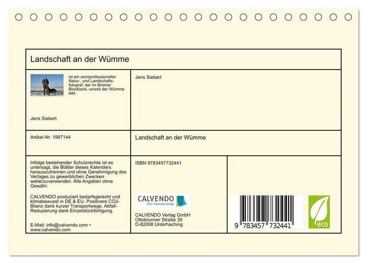 Produktbild: Landschaft an der W&uuml;mme (Tischkalender 2026 DIN A5 quer), CALVENDO Monatskalender