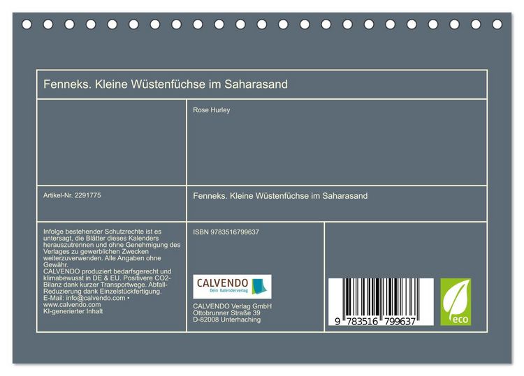 Produktbild: Fenneks. Kleine W&uuml;stenf&uuml;chse im Saharasand (Tischkalender 2027 DIN A5 quer), CALVENDO Monatskalender