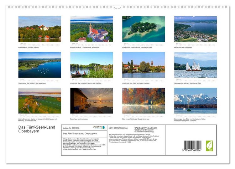 Produktbild: Das F&uuml;nf-Seen-Land Oberbayern (hochwertiger Premium Wandkalender 2026 DIN A2 quer), Kunstdruck in Hochglanz