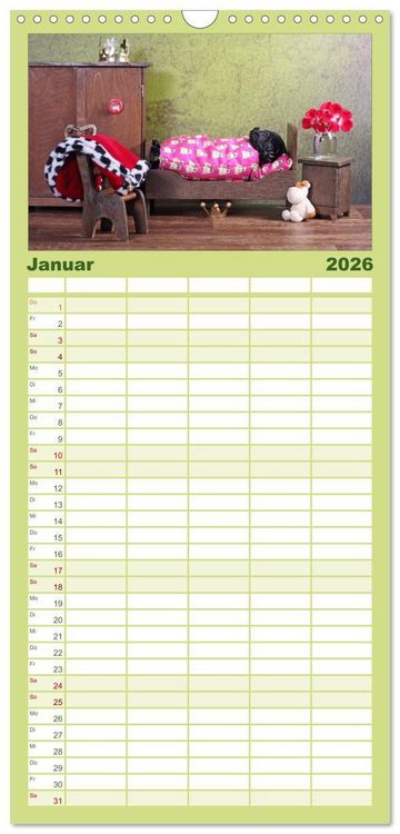 Produktbild: Familienplaner 2026 - Der MOPS-Kalender mit 5 Spalten (Wandkalender, 21 x 45 cm) CALVENDO