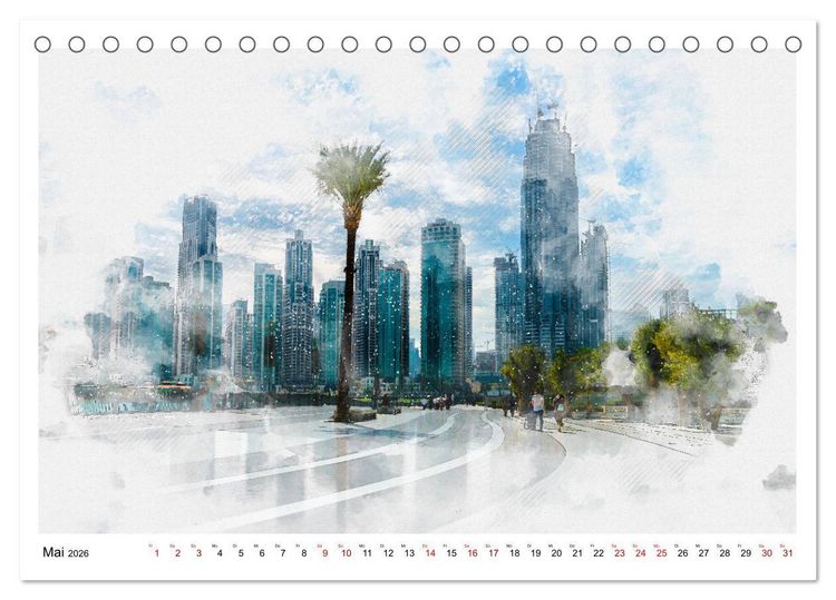 Produktbild: Dubai - Impressionen in Aquarell (Tischkalender 2026 DIN A5 quer), CALVENDO Monatskalender