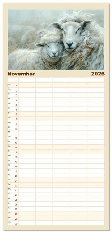 Produktbild: Familienplaner 2026 - Bei den Schafen - Malerische Reise mit 5 Spalten (Wandkalender, 21 x 45 cm) CALVENDO
