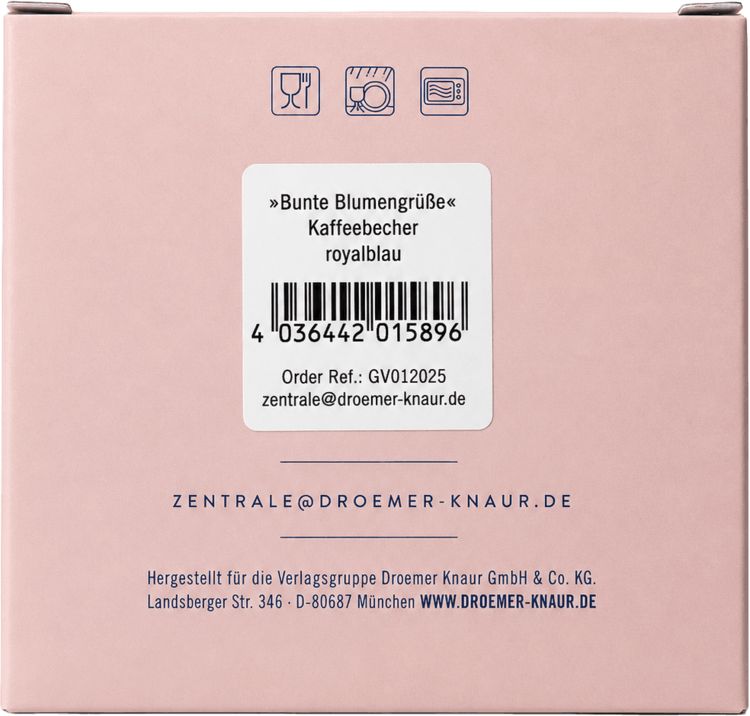 Produktbild: Bunte Blumengr&uuml;&szlig;e Kaffeebecher royalblau, 350 ml