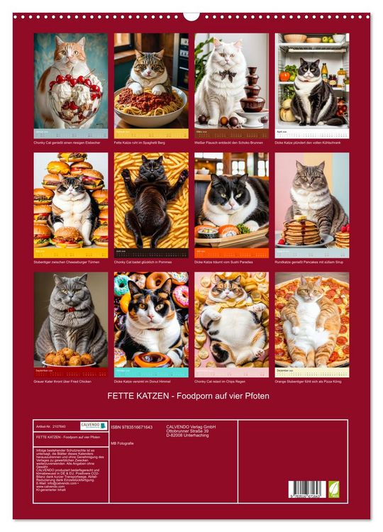 Produktbild: FETTE KATZEN - Foodporn auf vier Pfoten (Wandkalender 2026 DIN A2 hoch), CALVENDO Monatskalender