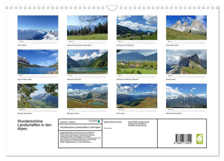 Produktbild: Wundersch&ouml;ne Landschaften in den Alpen (Wandkalender 2026 DIN A3 quer), CALVENDO Monatskalender